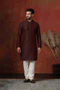 Aubergine Brown Solid Dupion Kurta Set