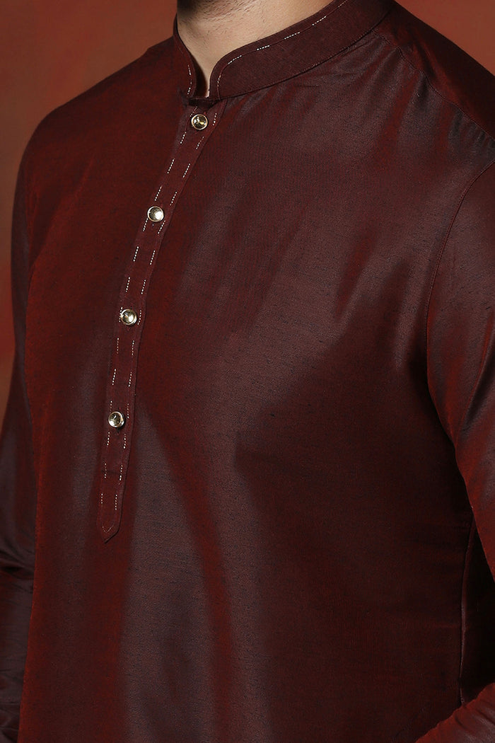 Aubergine Brown Solid Dupion Kurta Set