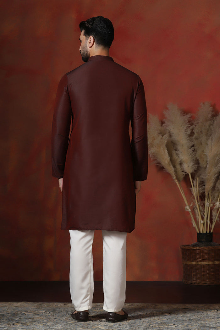 Aubergine Brown Solid Dupion Kurta Set