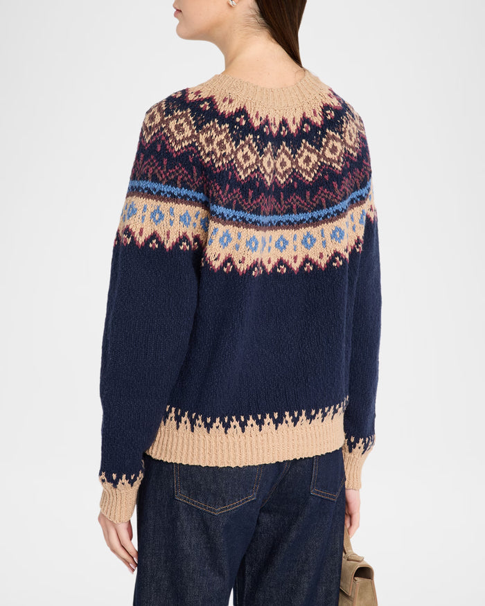 Autumn Cashmere Chunky Fair Isle Crew in Navy Combo