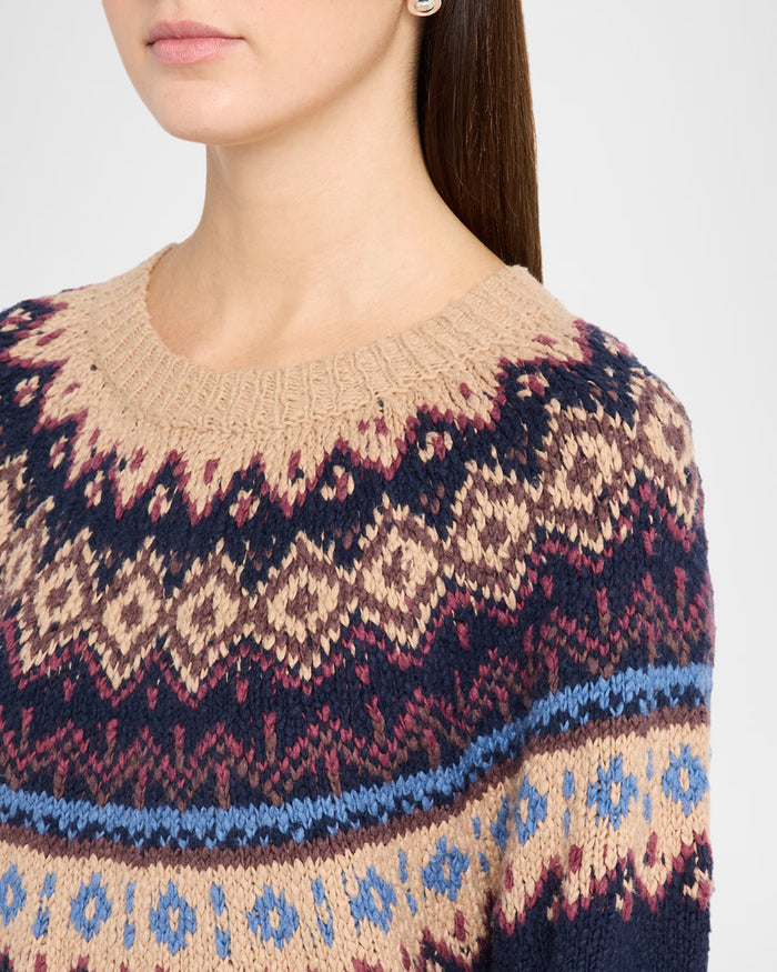Autumn Cashmere Chunky Fair Isle Crew in Navy Combo