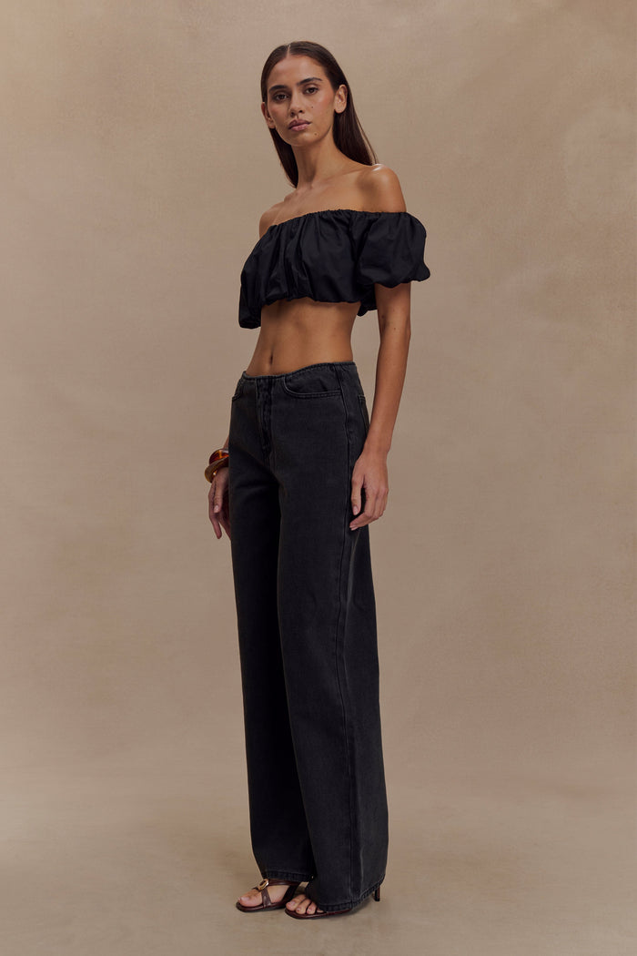 Autumn Off Shoulder Bubble Top - Black