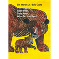 Book cover of 'Baby Bear, Baby Bear, What Do You See?' by Bill Martin Jr. and Eric Carle with two bears on a yellow background.