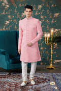 Baby Pink Art Silk Sherwani Set