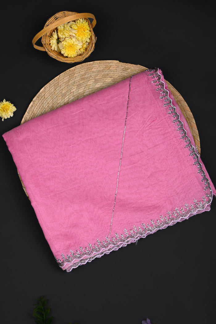 Baby Pink Embroidered Chanderi Saree