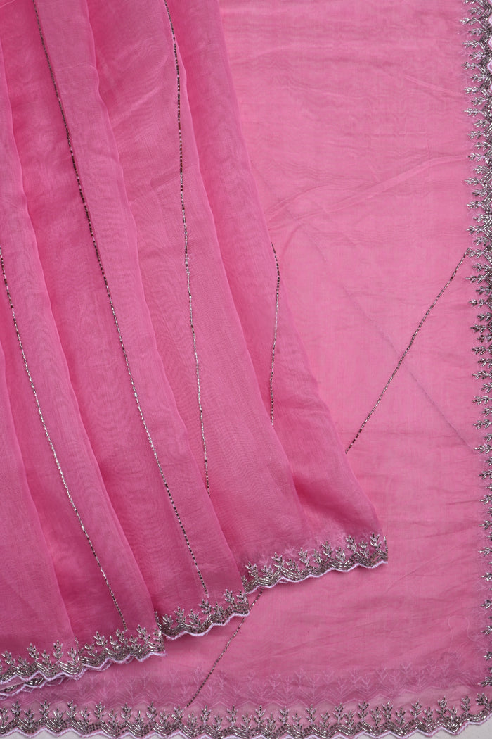 Baby Pink Embroidered Chanderi Saree