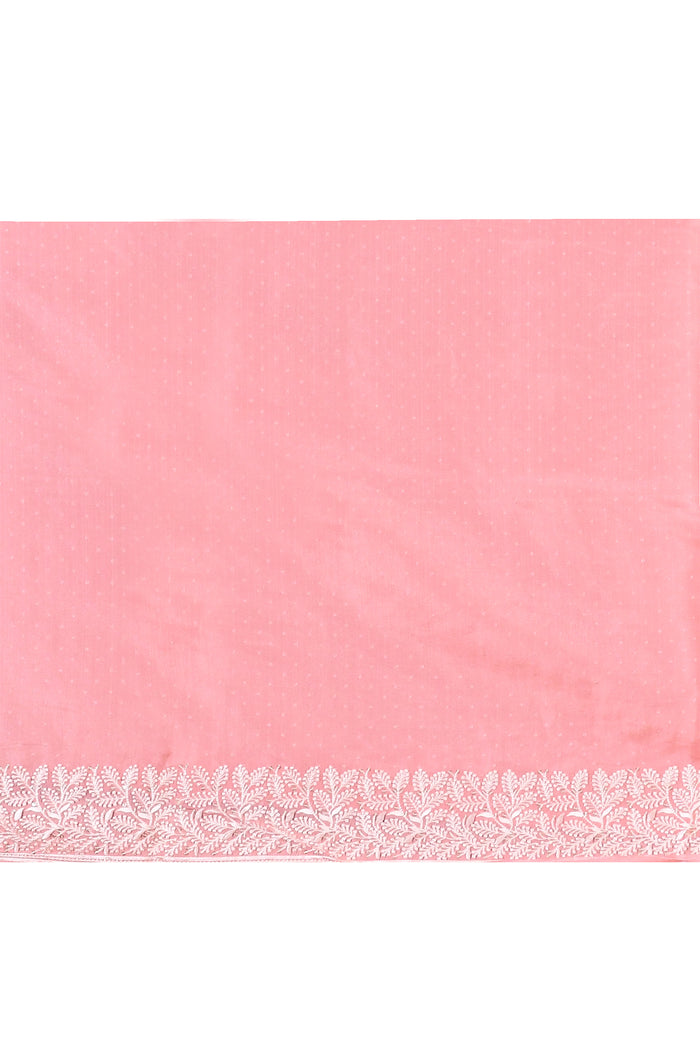 Baby Pink Floral Embroidered Silk Blend Saree