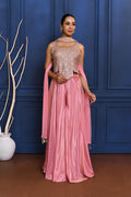 Baby Pink Tissue Embroidered Indo-Western Set