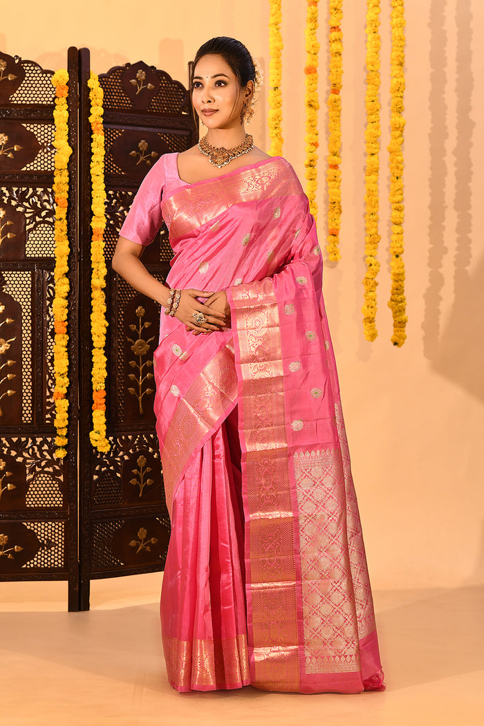 Baby Pink With Butti Kanjivaram Silk Saree