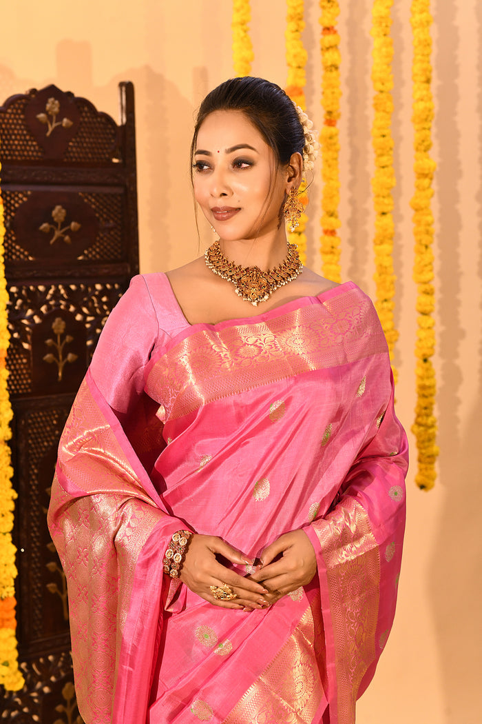 Baby Pink With Butti Kanjivaram Silk Saree