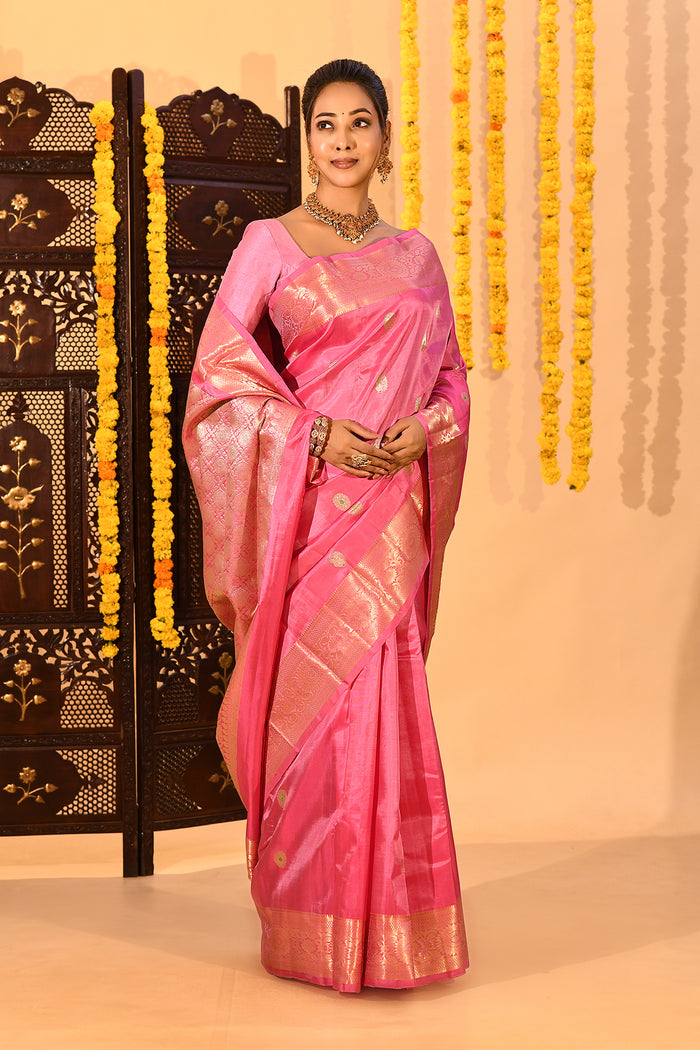 Baby Pink With Butti Kanjivaram Silk Saree