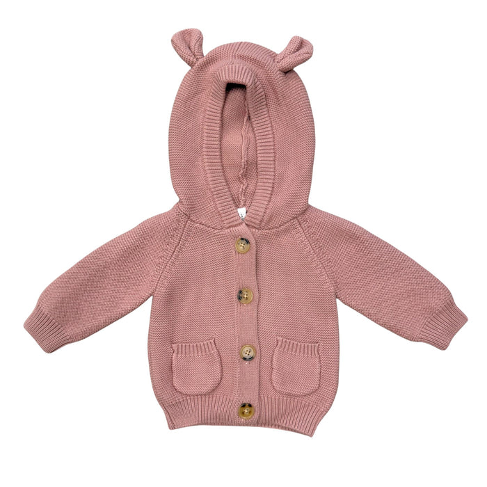 Babysprouts - Knit Button-Up Hoodie - Rose