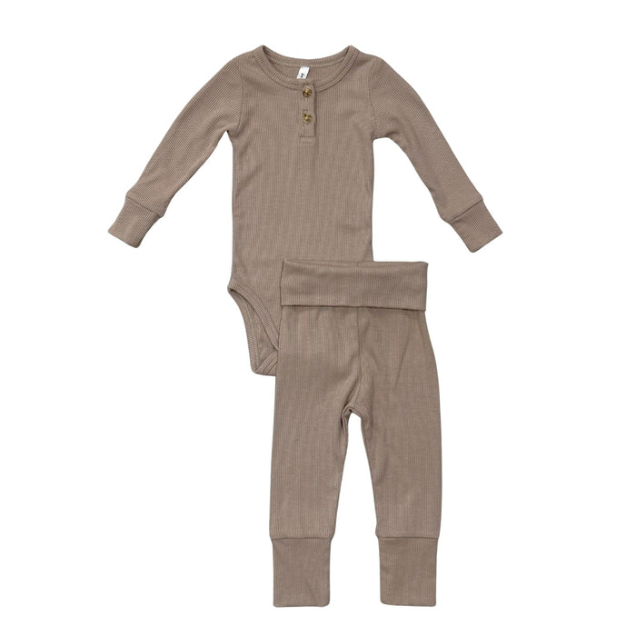 Babysprouts - Ribbed Long Sleeve Henley Bodysuit & Pant Set - Portabella