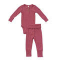 Babysprouts - Ribbed Long Sleeve Henley Bodysuit & Pant Set - Raspberry