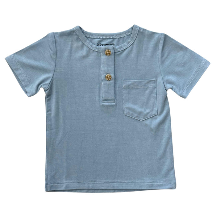 Babysprouts - Short Sleeve Henley Tee - Spring Blue-Short Sleeves-0-3M-Posh Baby