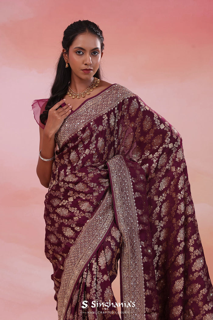 Barossa Purple Georgette Banarasi Saree With Jaal