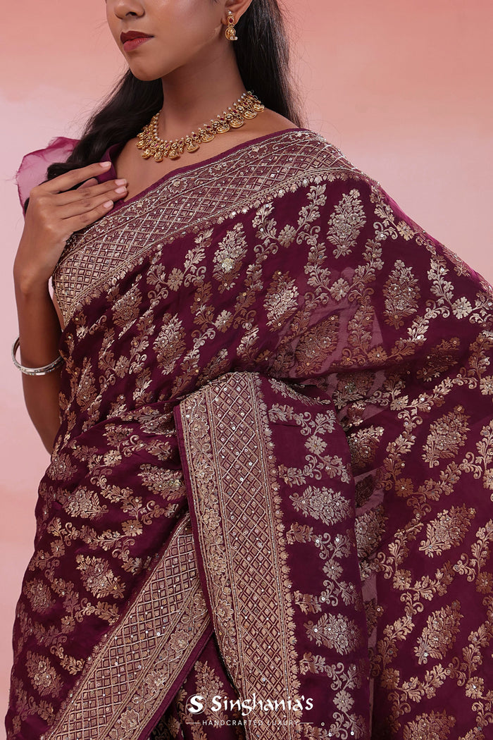 Barossa Purple Georgette Banarasi Saree With Jaal
