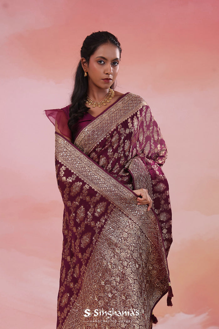Barossa Purple Georgette Banarasi Saree With Jaal