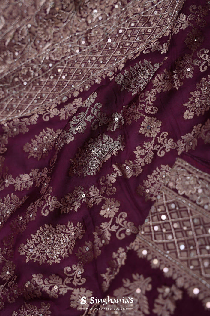 Barossa Purple Georgette Banarasi Saree With Jaal