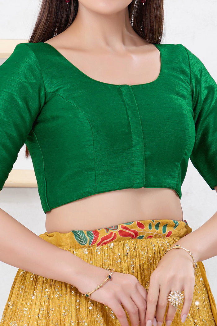 Basil Green Solid Dupion Silk Blouse