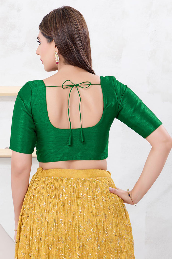 Basil Green Solid Dupion Silk Blouse