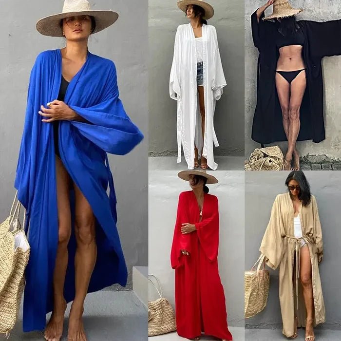 5 colors long belted beach kimono cover-up women FTF Market UK