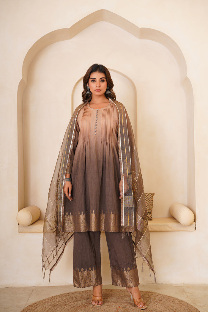 <img> Beautiful Mocha Gotta Patti Kurti Set