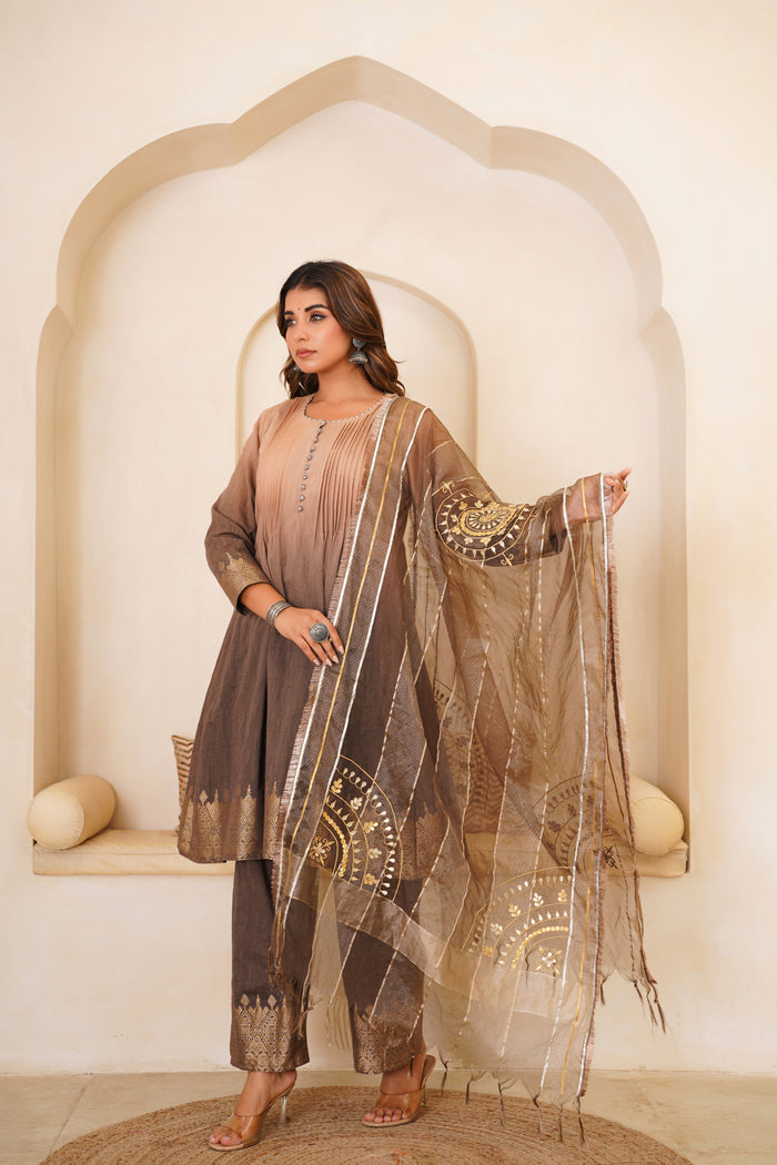 <img> Beautiful Mocha Gotta Patti Kurti Set