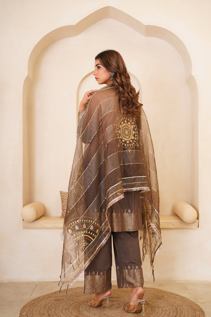 <img> Beautiful Mocha Gotta Patti Kurti Set