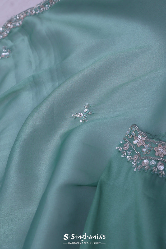 Beetle Green Organza Tissue Saree With Fancy Border
