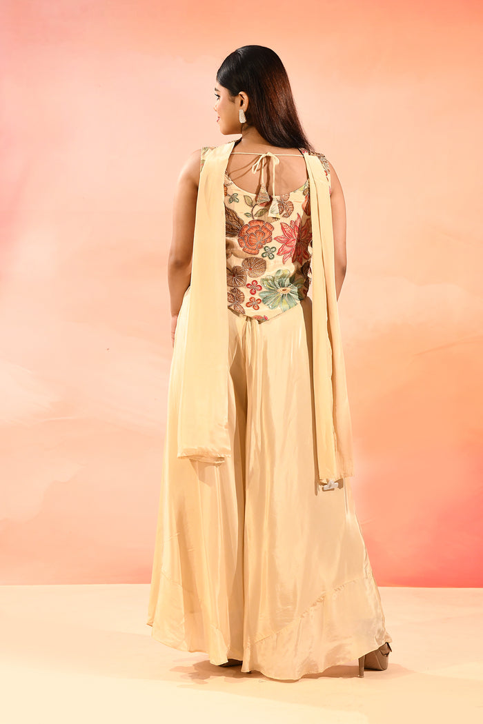 Beige Bloom Floral Choli Set