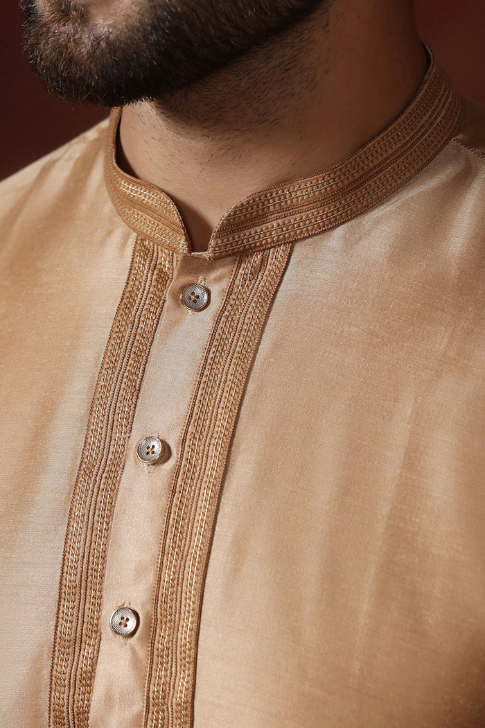 Beige Dupion Solid Kurta Set