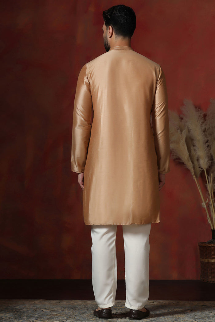 Beige Dupion Solid Kurta Set