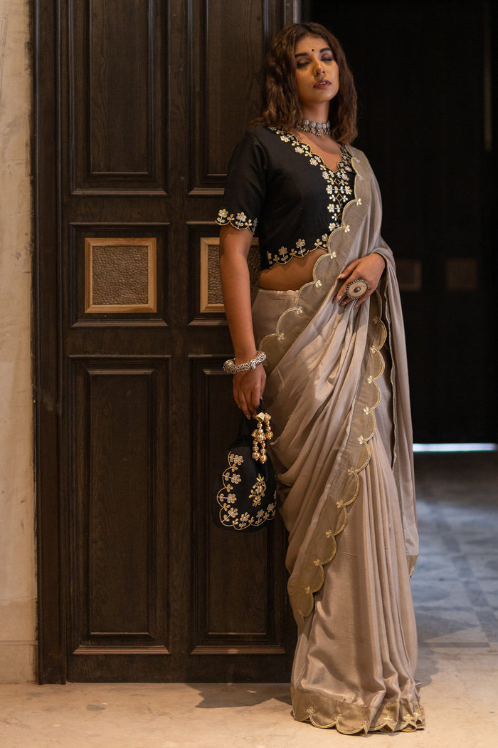 Beige Gota Patti Chinon Saree