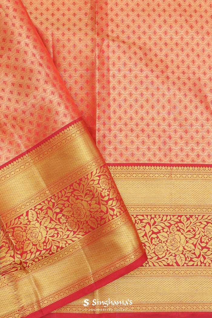 Beige Kanjivaram Tissue Saree With Contrast Red Border