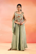 Beige Multi Colour Floral Peplum Embroidery Set