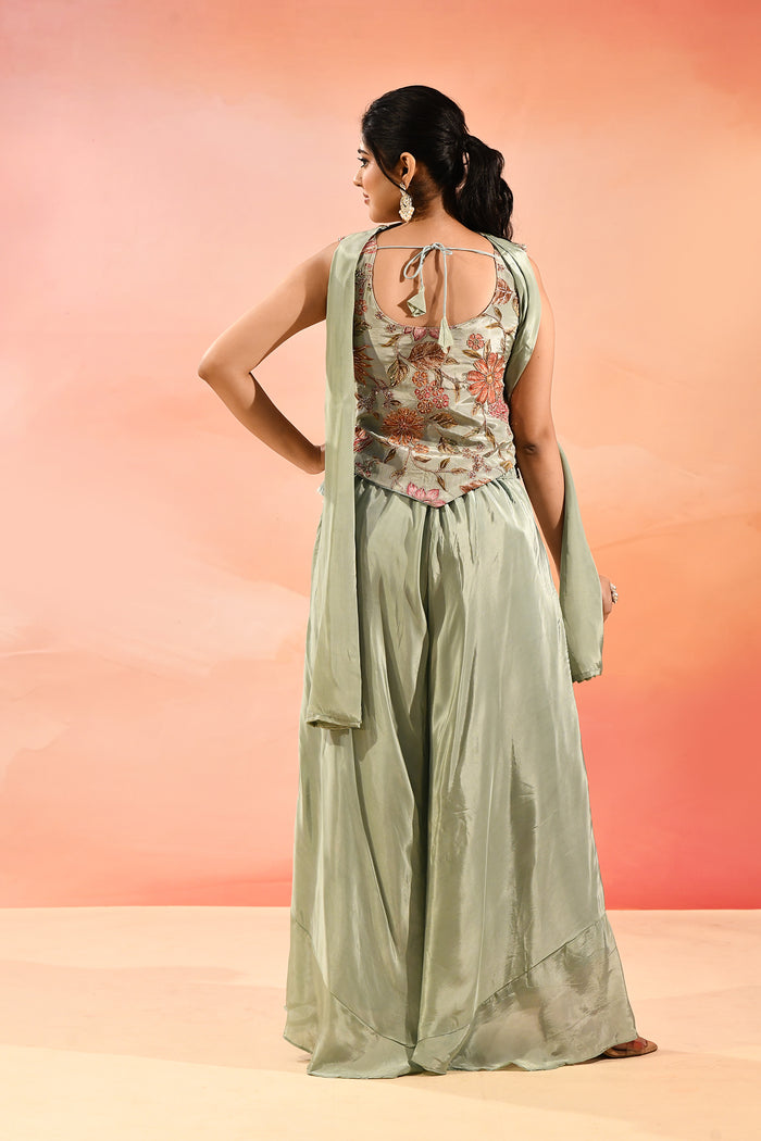 Beige Multi Colour Floral Peplum Embroidery Set
