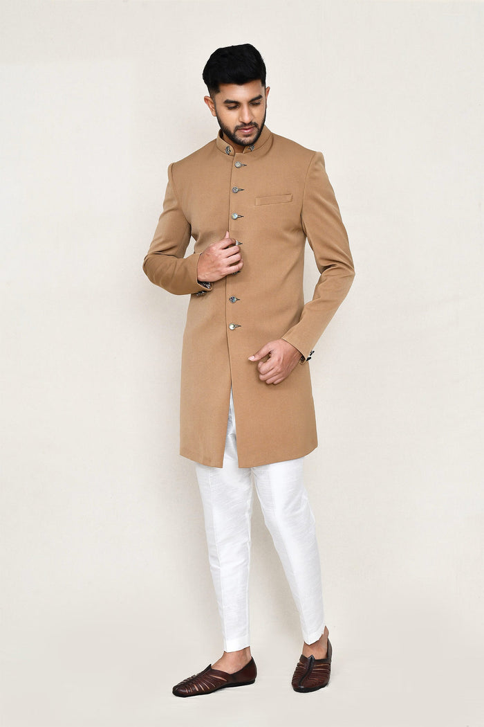 Beige Rayon Sherwani Set