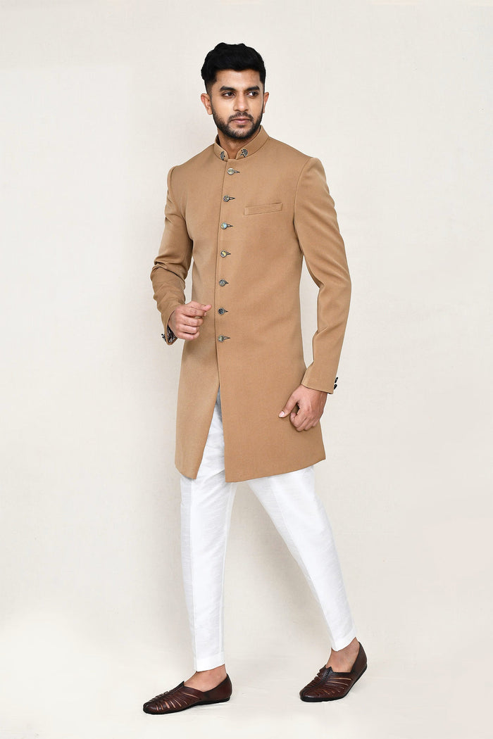 Beige Rayon Sherwani Set