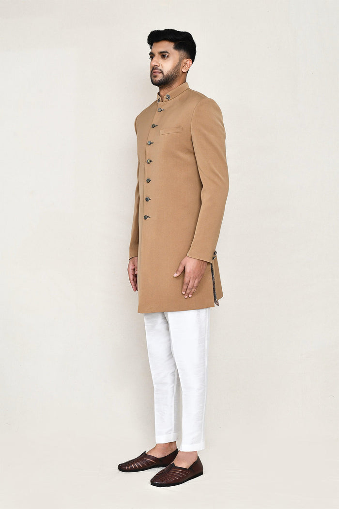 Beige Rayon Sherwani Set