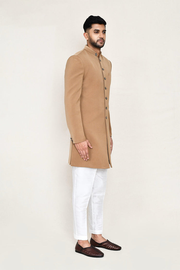 Beige Rayon Sherwani Set