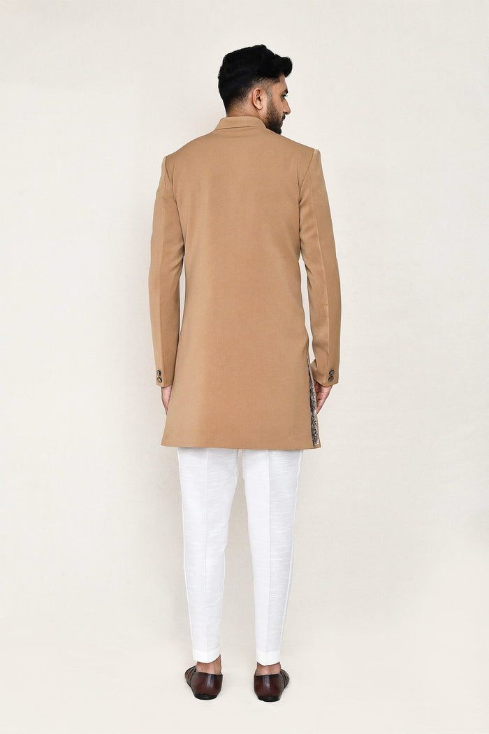 Beige Rayon Sherwani Set