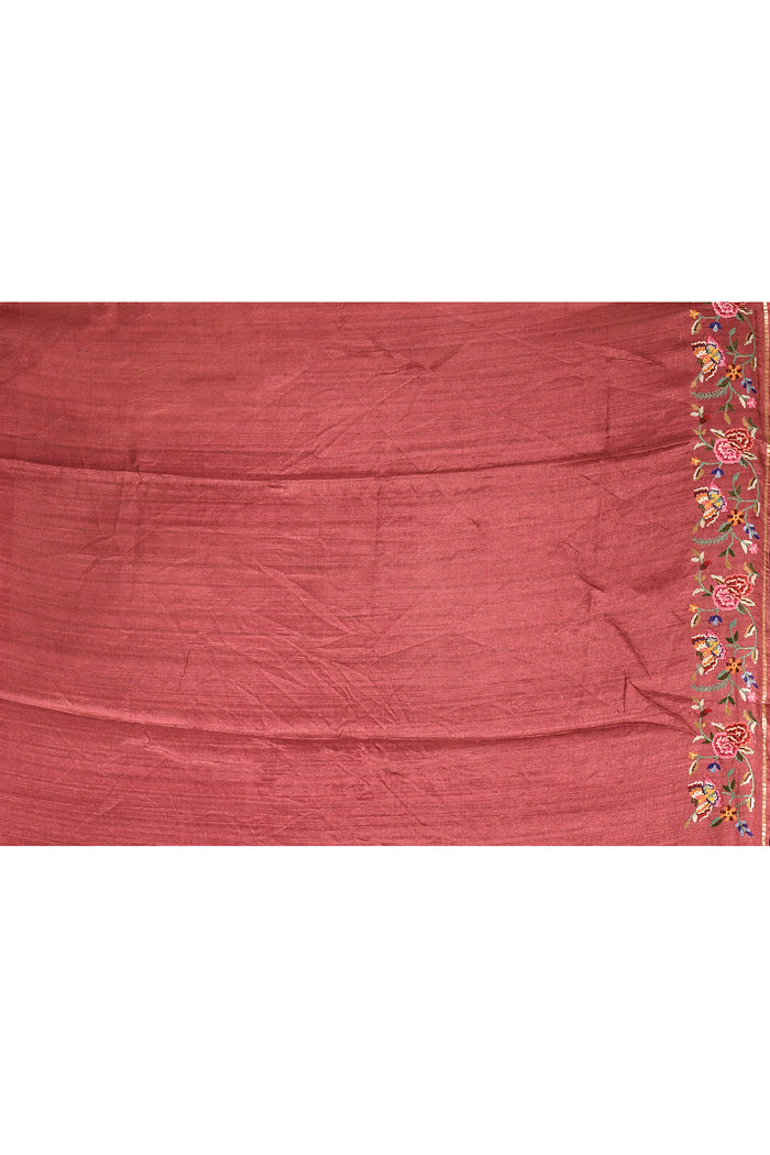 Beige With Fine Stripes And Maroon Embroidered Pallu Designer Saree