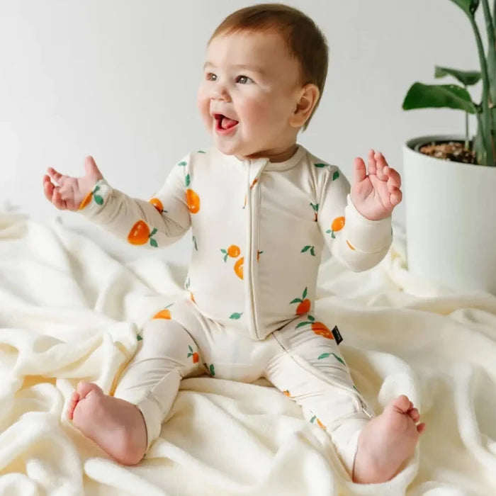 Belan J - Bamboo 2-Way Zipper Romper - Clementines-Footies + Rompers (Basic)-3-6M-Posh Baby