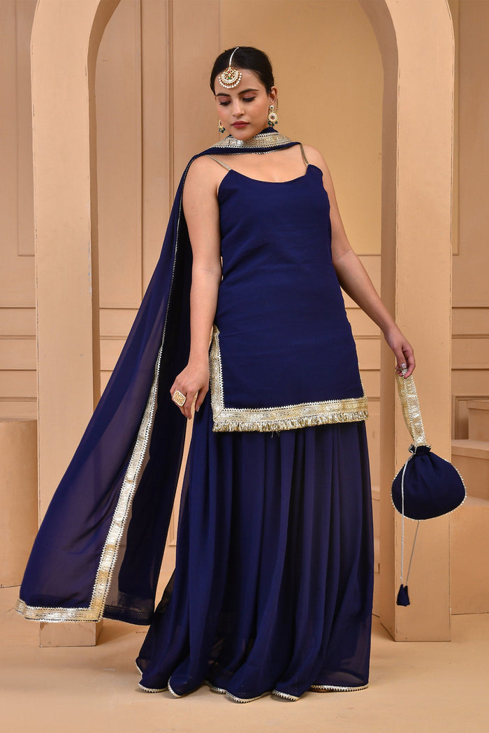 Berry Blue Georgette Sharara Set