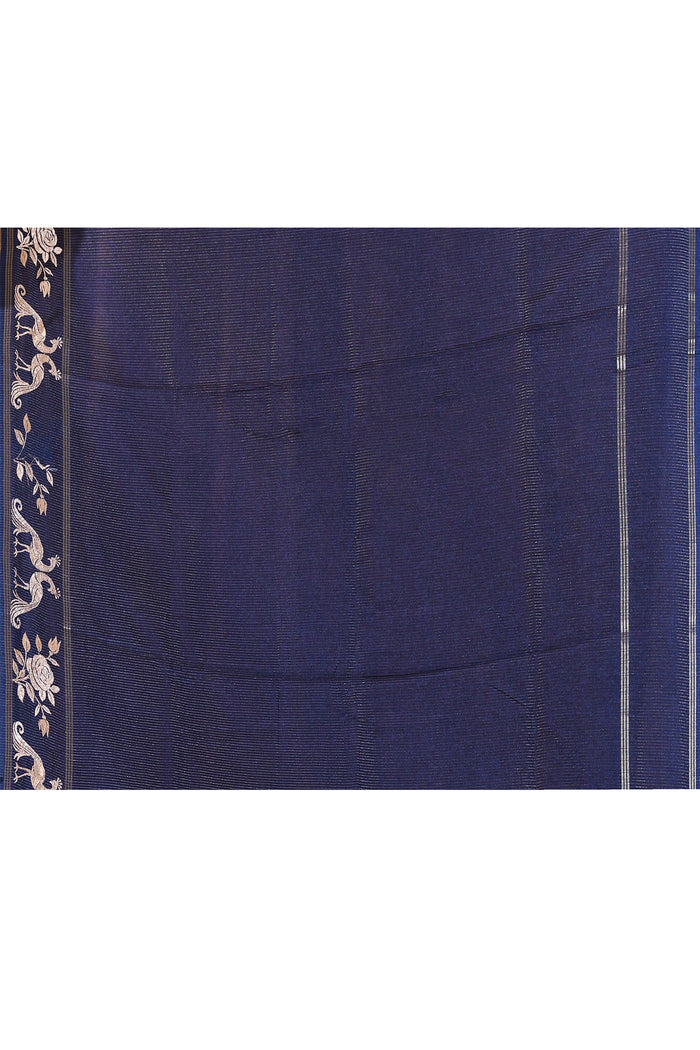 Berry Blue Tussar Embroidered Saree