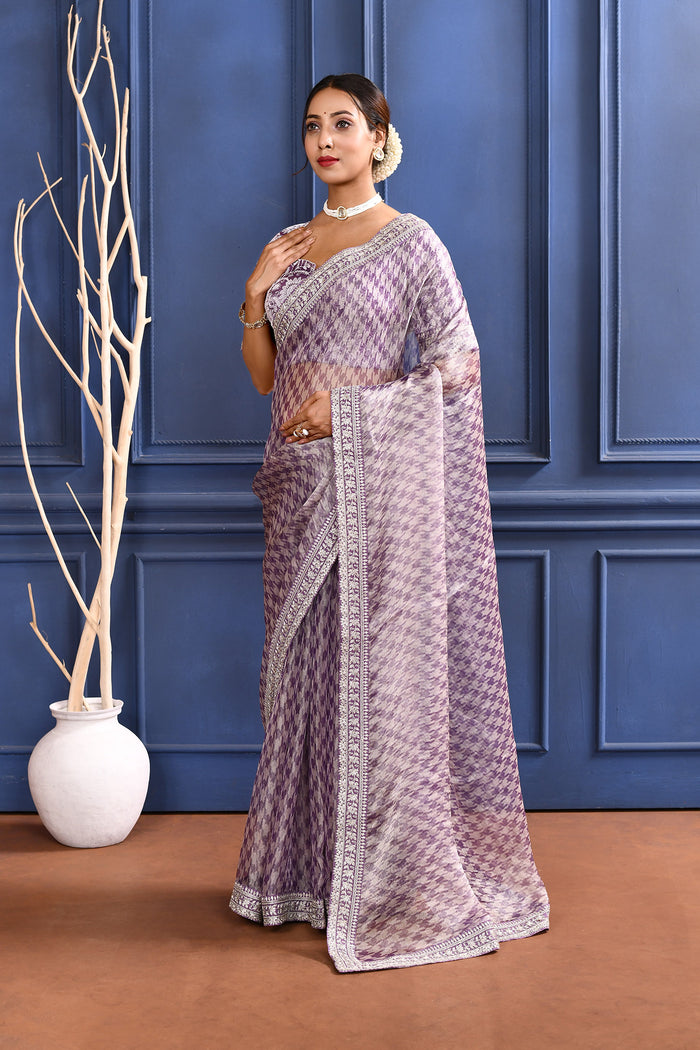 Berry Purple Printed Tissue Saree