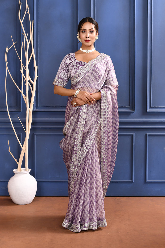 Berry Purple Printed Tissue Saree
