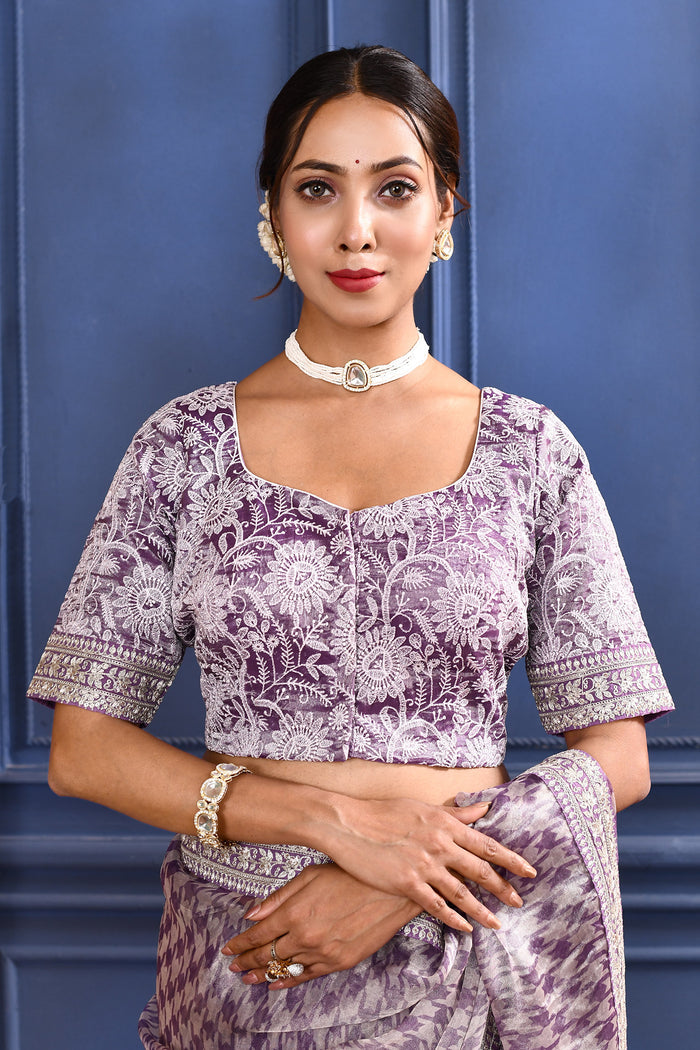 Berry Purple Printed Tissue Saree