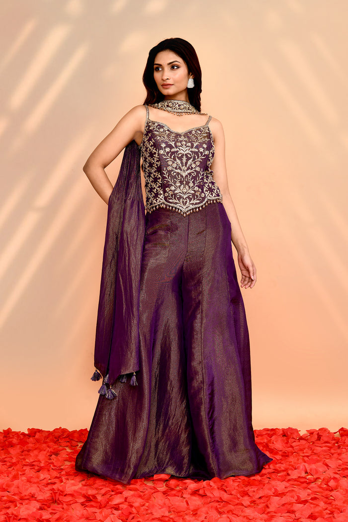 Berry Purple Tissue Silk Indo-Western Set